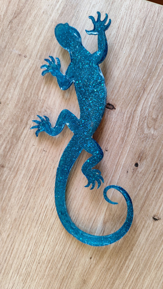 Gecko bleu turquoise pailleté